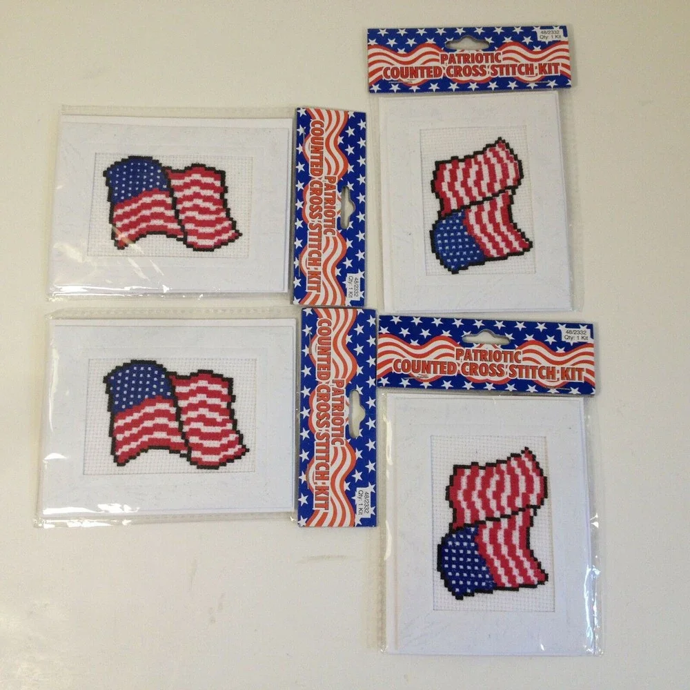 (4) Patriotic  Cross Stitch American Flag Kits  New Counted
